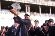 Scottie Scheffler of the United States celebrates with the trophy during the trophy ceremony after the final round of the WM Phoenix Open (Image via Getty)